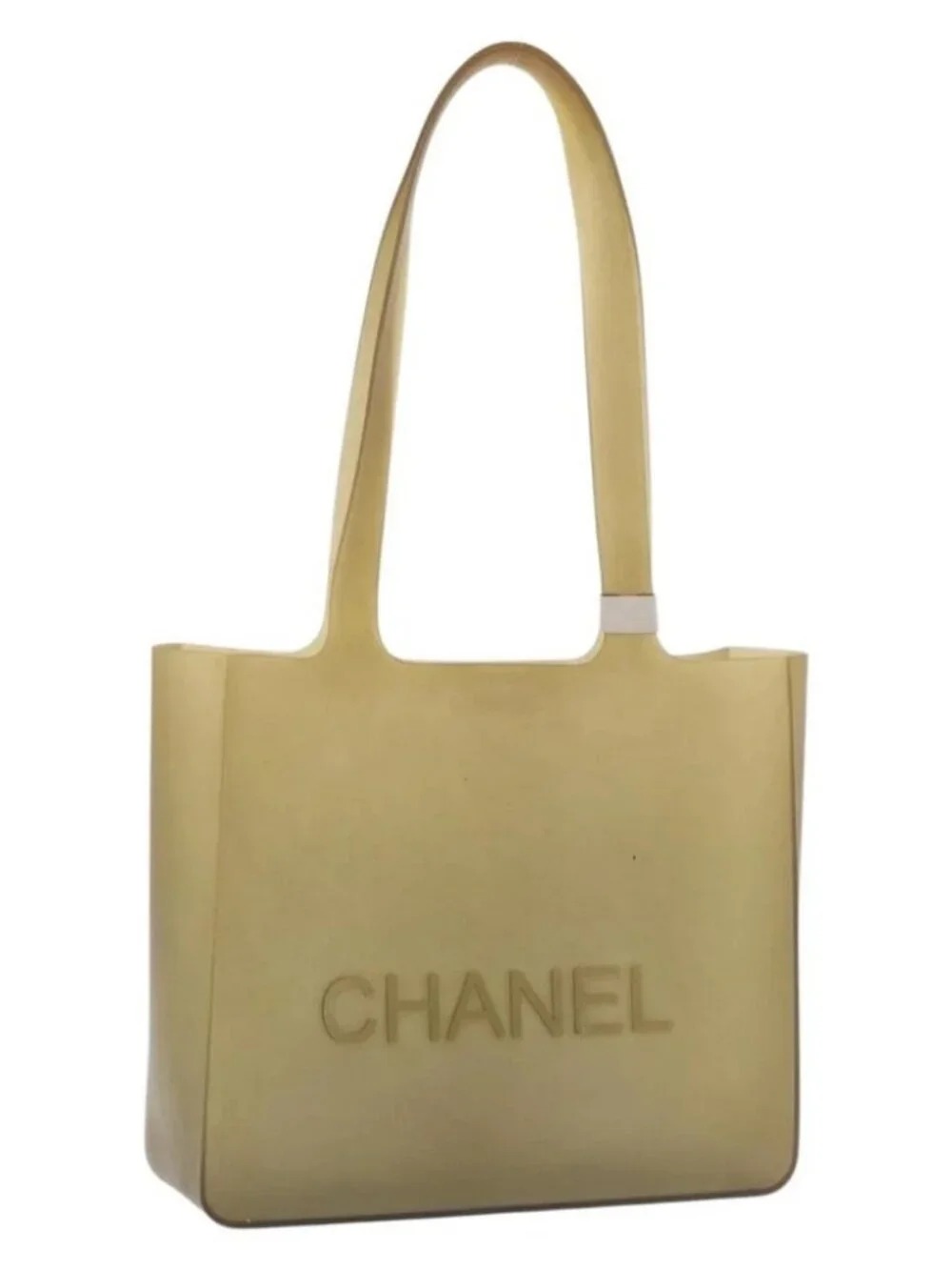 CHANEL Tote Bag Rubber Beige CC Auth mr2340